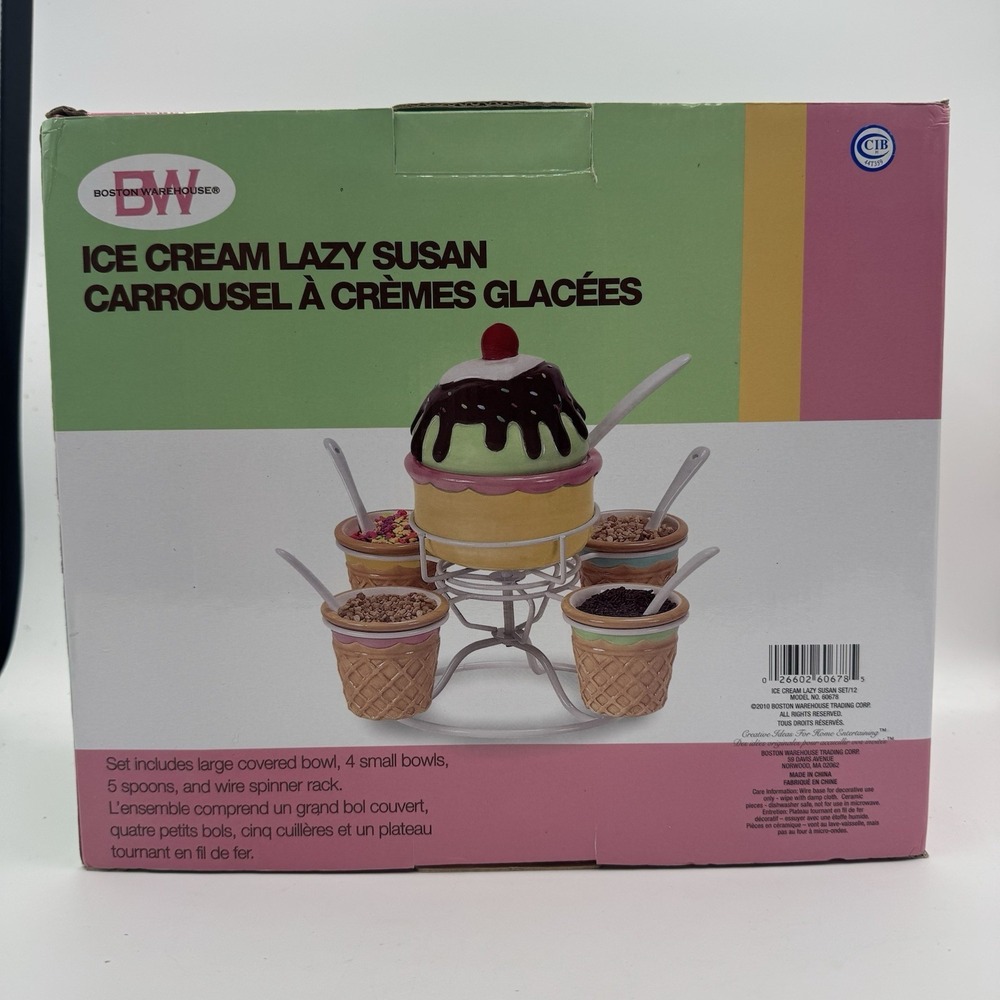 NEW Boston Warehouse Ice Cream Sundae Set Lazy Susan Serving Display